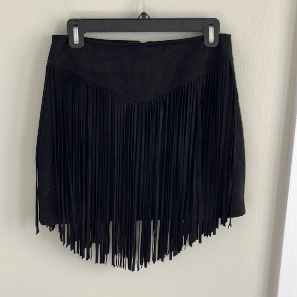 Suede Fringe Skirt